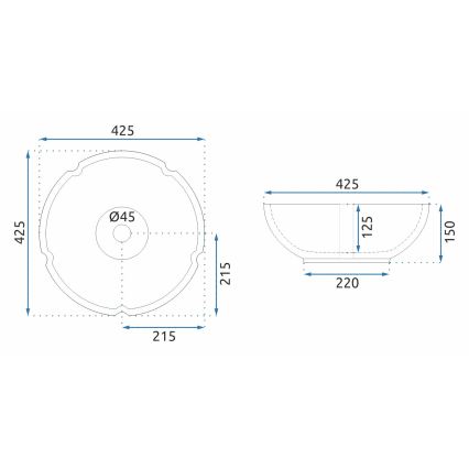 REA-U5666 - VIVIEN countertop basin Ø 42.5 cm, ceramic with ornamental pattern