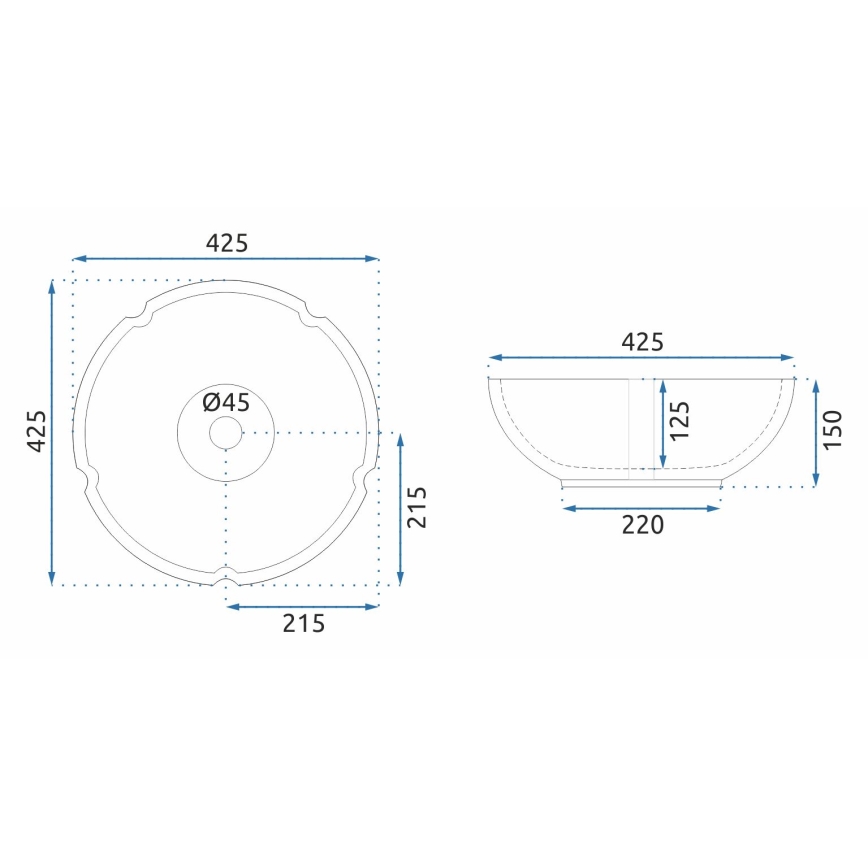 REA-U5666 - VIVIEN countertop basin Ø 42.5 cm, ceramic with ornamental pattern