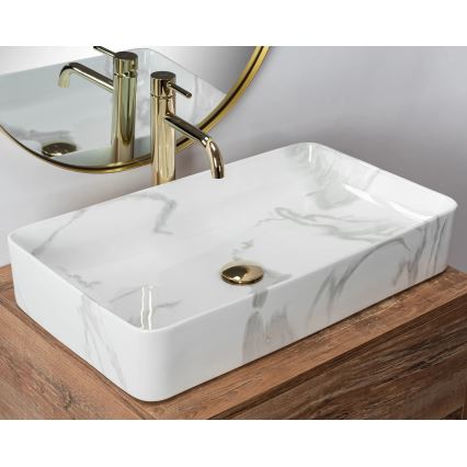 REA-U5896 - DENIS countertop basin 35 x 61.5 cm, ceramic with marble-effect finish