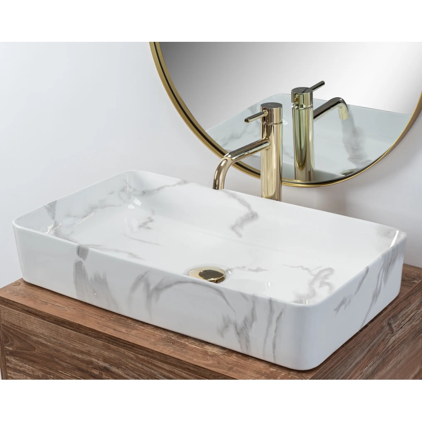 REA-U5896 - DENIS countertop basin 35 x 61.5 cm, ceramic with marble-effect finish