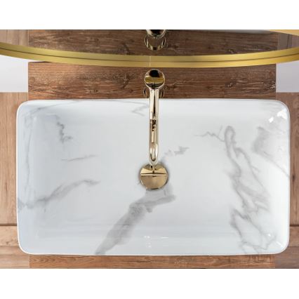 REA-U5896 - DENIS countertop basin 35 x 61.5 cm, ceramic with marble-effect finish