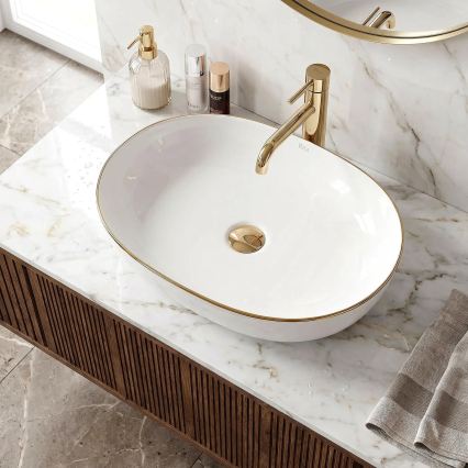 REA-U6211 - CLEO Countertop Basin 41x60,5 cm ceramic/white/gold