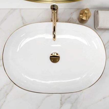 REA-U6211 - CLEO Countertop Basin 41x60,5 cm ceramic/white/gold