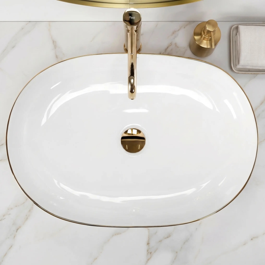 REA-U6211 - CLEO Countertop Basin 41x60,5 cm ceramic/white/gold