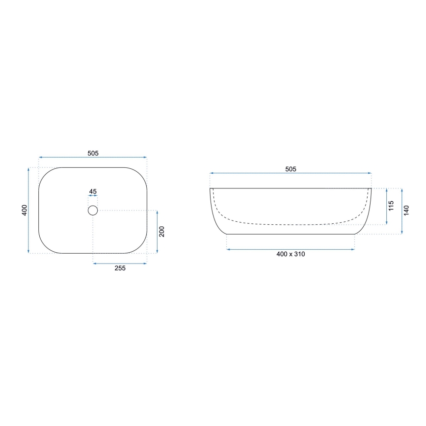 REA-U6300 - MONA SLIM Countertop Washbasin 40x50.5 cm ceramic/glossy white
