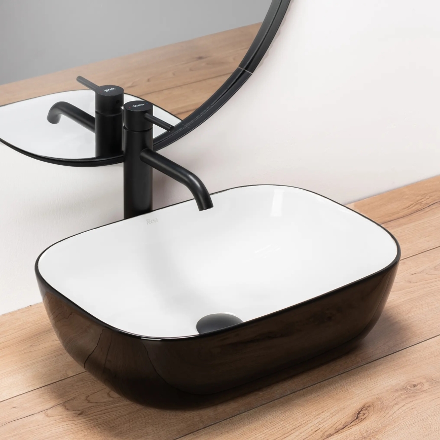 REA-U6332 - Countertop Basin BELINDA 33 x 46.5 cm ceramic/black/white