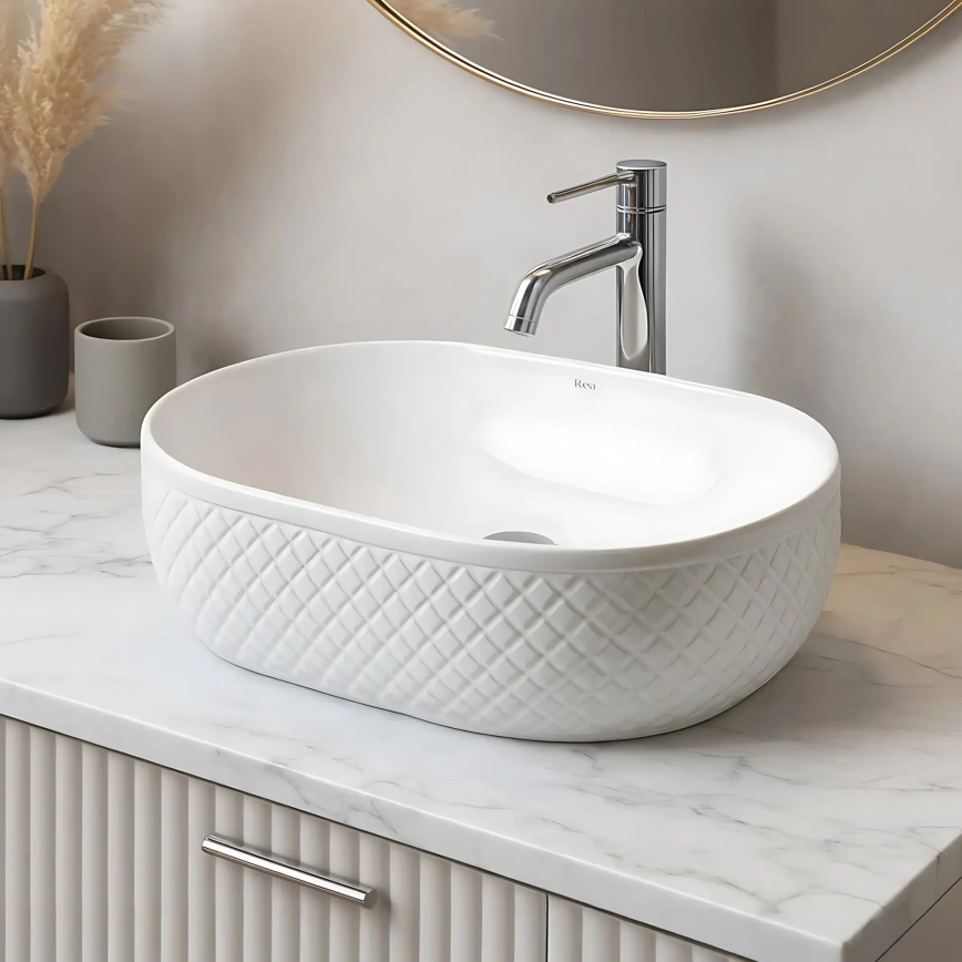 REA-U6366 - OKTAWIA 35.5 x 50 cm Countertop Basin, White Ceramic
