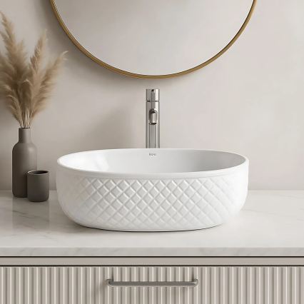 REA-U6366 - OKTAWIA 35.5 x 50 cm Countertop Basin, White Ceramic