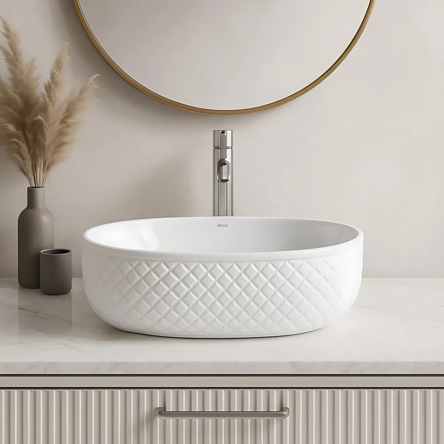 REA-U6366 - OKTAWIA 35.5 x 50 cm Countertop Basin, White Ceramic