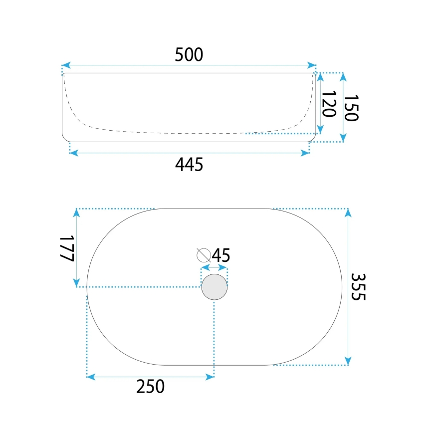REA-U6366 - OKTAWIA 35.5 x 50 cm Countertop Basin, White Ceramic