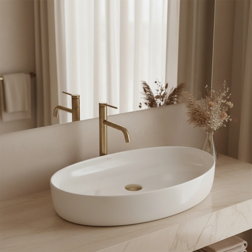 REA-U6371 - Countertop Washbasin JOANA 40.5 x 65.5 cm ceramic/glossy white