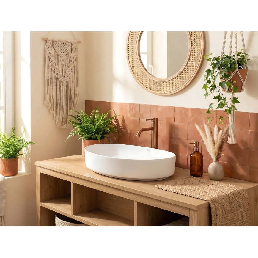 REA-U6371 - Countertop Washbasin JOANA 40.5 x 65.5 cm ceramic/glossy white