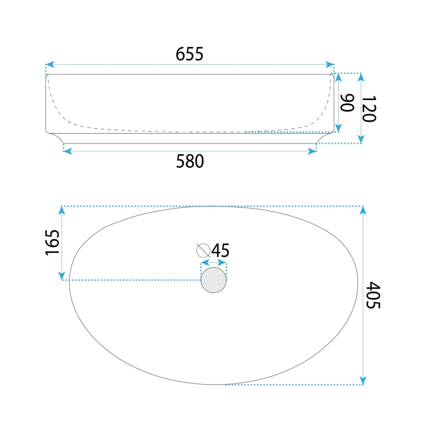 REA-U6371 - Countertop Washbasin JOANA 40.5 x 65.5 cm ceramic/glossy white