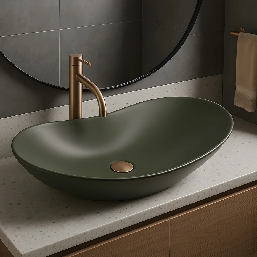 REA-U6372 - Countertop washbasin ROYAL 35,5x61,5 cm ceramic/olive