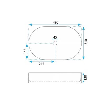 REA-U6375 - VANDA Countertop Basin 31x49 cm, Ceramic / Matte Blue