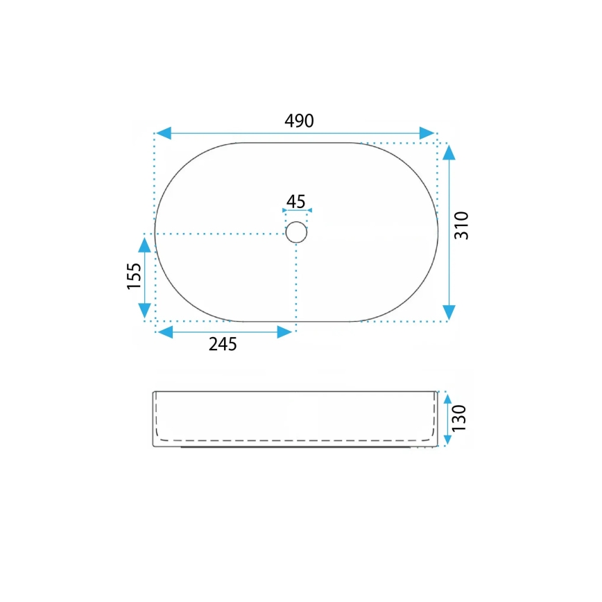 REA-U6375 - VANDA Countertop Basin 31x49 cm, Ceramic / Matte Blue