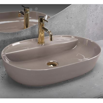 REA-U6381 - AURA Countertop Washbasin 41x61 cm, Ceramic / Glossy Brown