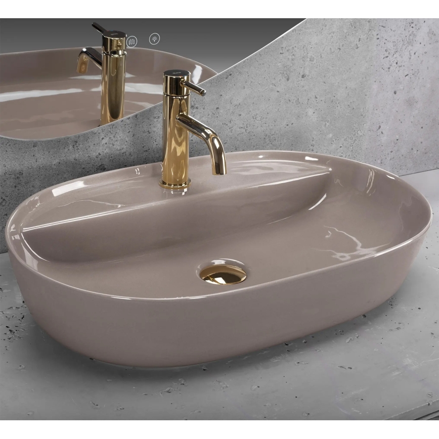 REA-U6381 - AURA Countertop Washbasin 41x61 cm, Ceramic / Glossy Brown