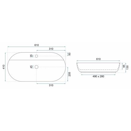 REA-U6381 - AURA Countertop Washbasin 41x61 cm, Ceramic / Glossy Brown