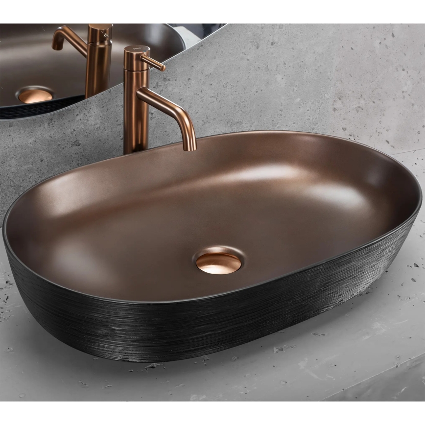 REA-U6383 - CLEO countertop basin 41x60,5 cm ceramic/black/brushed copper