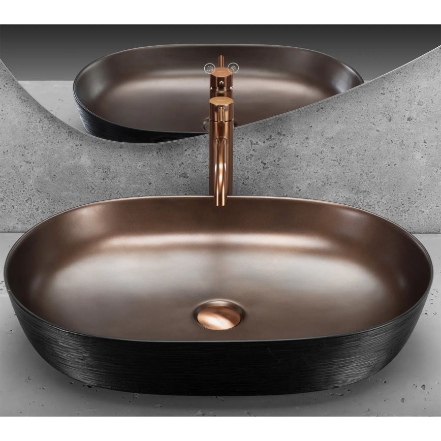 REA-U6383 - CLEO countertop basin 41x60,5 cm ceramic/black/brushed copper