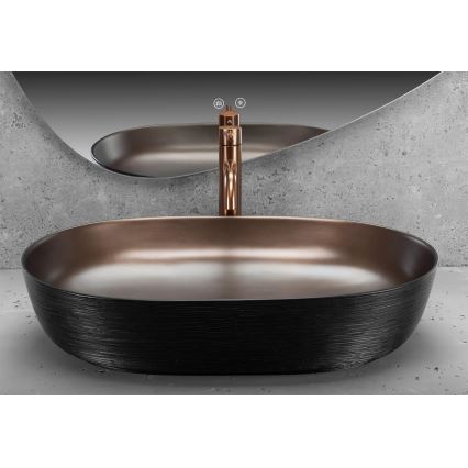 REA-U6383 - CLEO countertop basin 41x60,5 cm ceramic/black/brushed copper