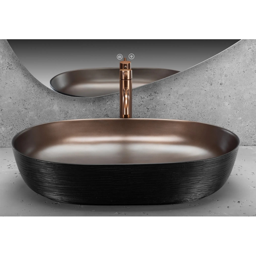 REA-U6383 - CLEO countertop basin 41x60,5 cm ceramic/black/brushed copper