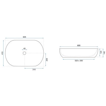 REA-U6383 - CLEO countertop basin 41x60,5 cm ceramic/black/brushed copper