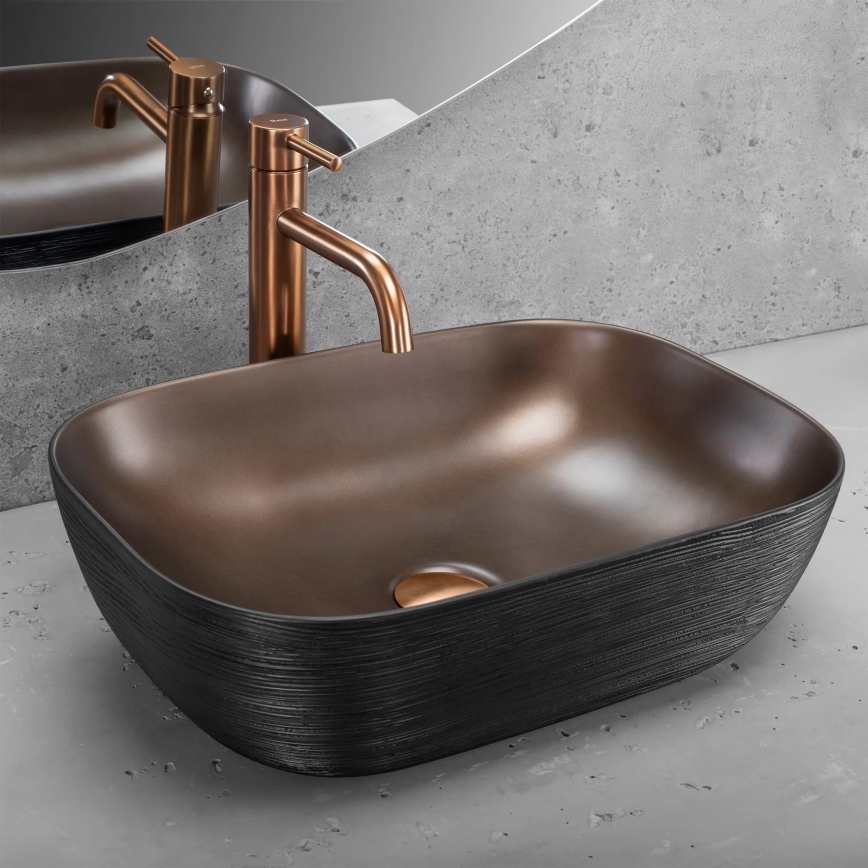 REA-U6384 - BELINDA Countertop Basin 33 x 46.5 cm, ceramic/black/brown