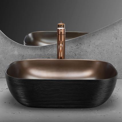 REA-U6384 - BELINDA Countertop Basin 33 x 46.5 cm, ceramic/black/brown