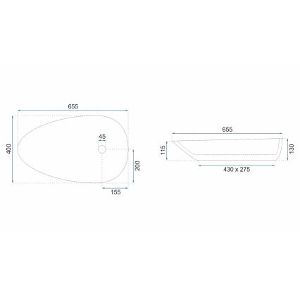 REA-U6501 - GRETA 40 x 65.5 cm Countertop Basin, Ceramic/Stone Effect