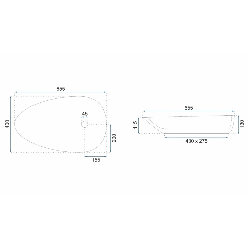 REA-U6501 - GRETA 40 x 65.5 cm Countertop Basin, Ceramic/Stone Effect