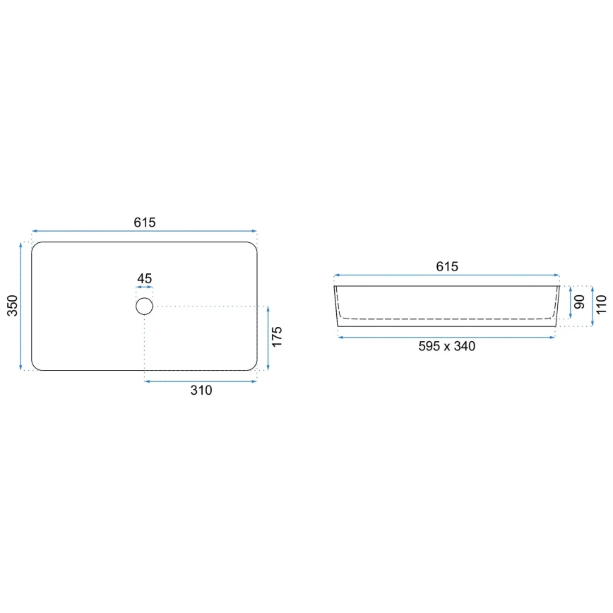 REA-U6510 - DENIS Countertop Basin 35 x 61.5 cm, Ceramic / Matte Black