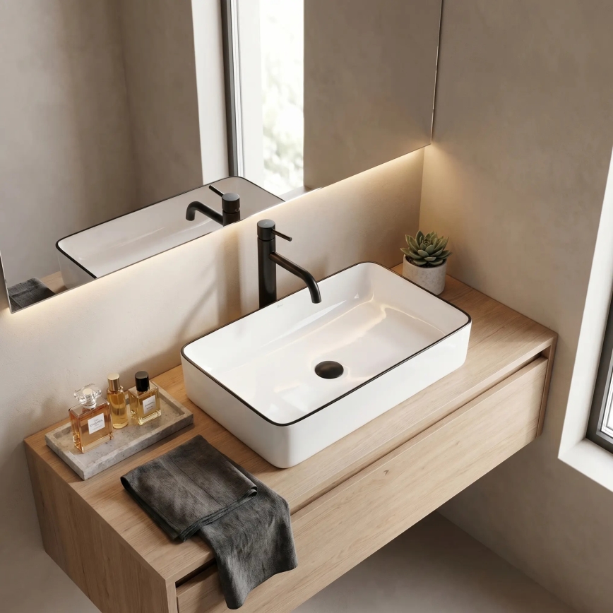 REA-U6513 - DENIS countertop washbasin 35 x 61.5 cm ceramic / white / black