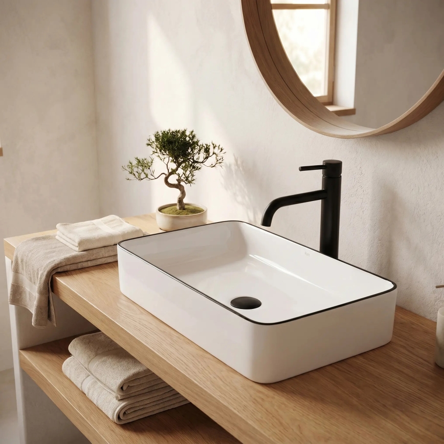 REA-U6513 - DENIS countertop washbasin 35 x 61.5 cm ceramic / white / black