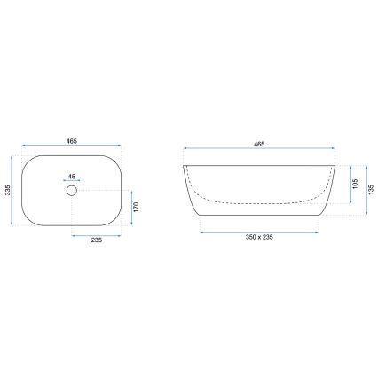 REA-U6521 - BELINDA Countertop Washbasin 33.5 x 46.5 cm, Ceramic / Glossy White