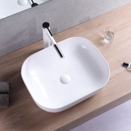 REA-U6521 - BELINDA SLIM Countertop Basin 33 x 46.5 cm, Ceramic / Glossy White