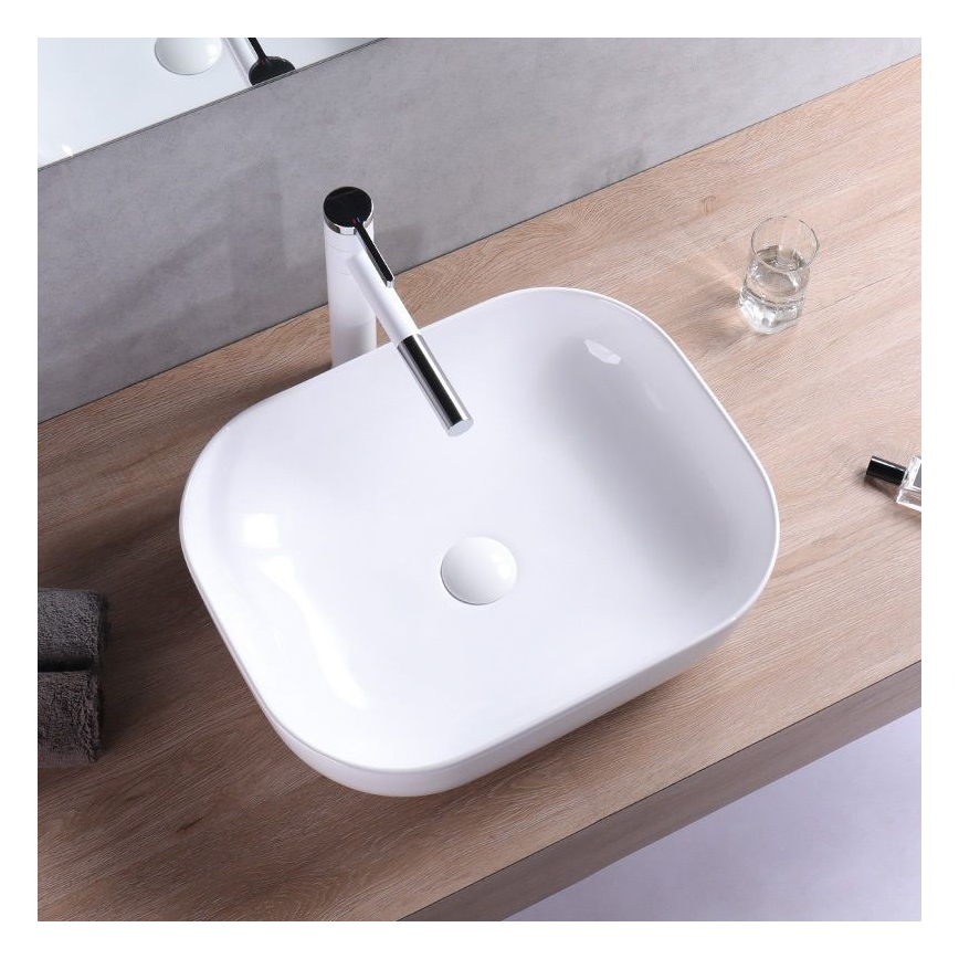 REA-U6521 - BELINDA SLIM Countertop Basin 33 x 46.5 cm, Ceramic / Glossy White