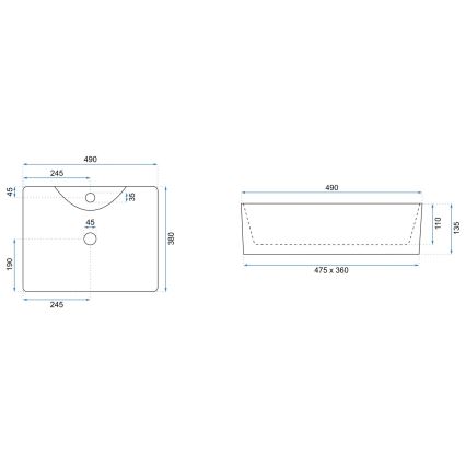 REA-U6524 - KELLY Countertop Basin 38 x 49 cm, Ceramic / Glossy White