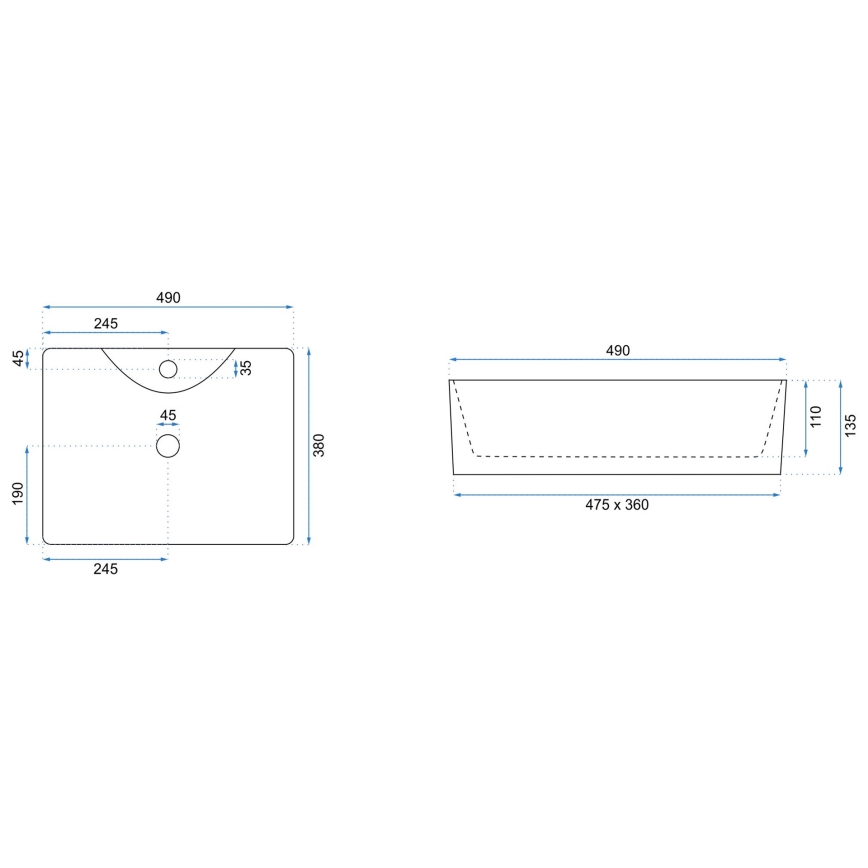 REA-U6524 - KELLY Countertop Basin 38 x 49 cm, Ceramic / Glossy White
