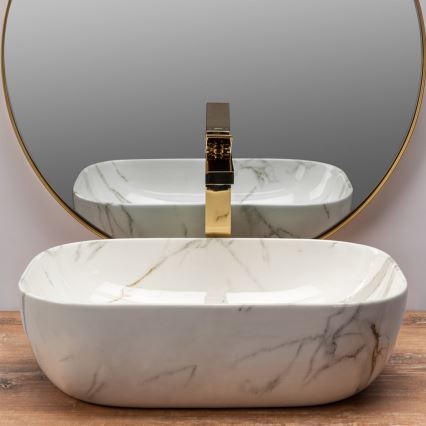 REA-U6596 - BELINDA Countertop Basin 33.5 x 46.5 cm, Ceramic with Marble Effect