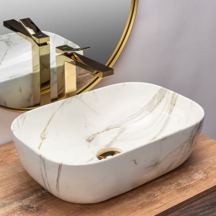 REA-U6596 - BELINDA Countertop Basin 33.5 x 46.5 cm, Ceramic with Marble Effect