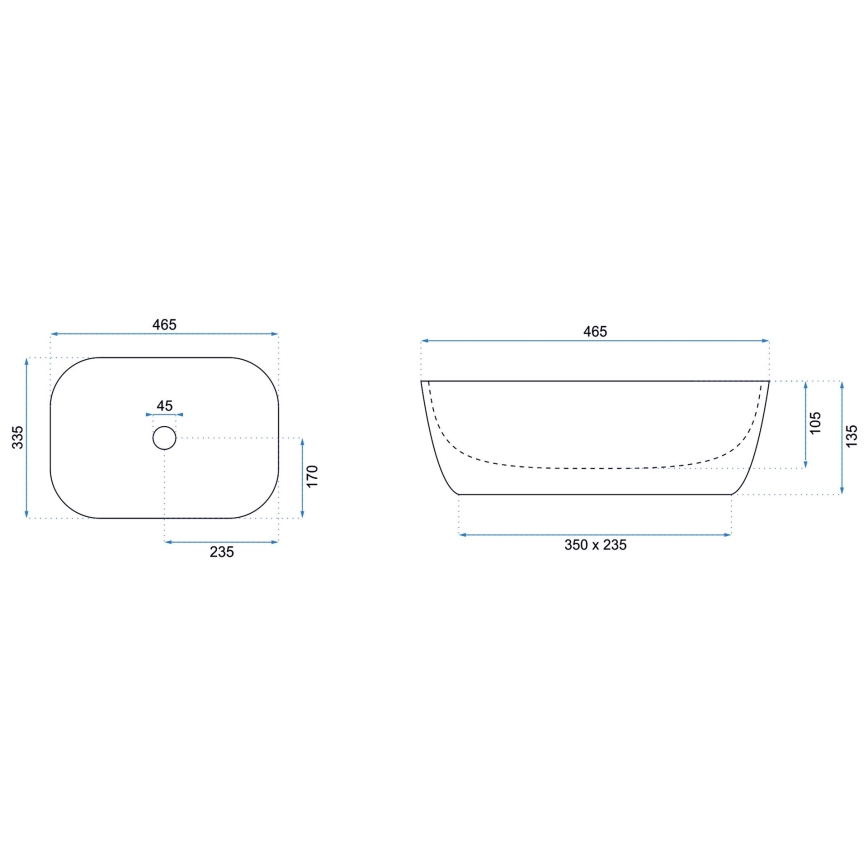 REA-U6596 - BELINDA Countertop Basin 33.5 x 46.5 cm, Ceramic with Marble Effect