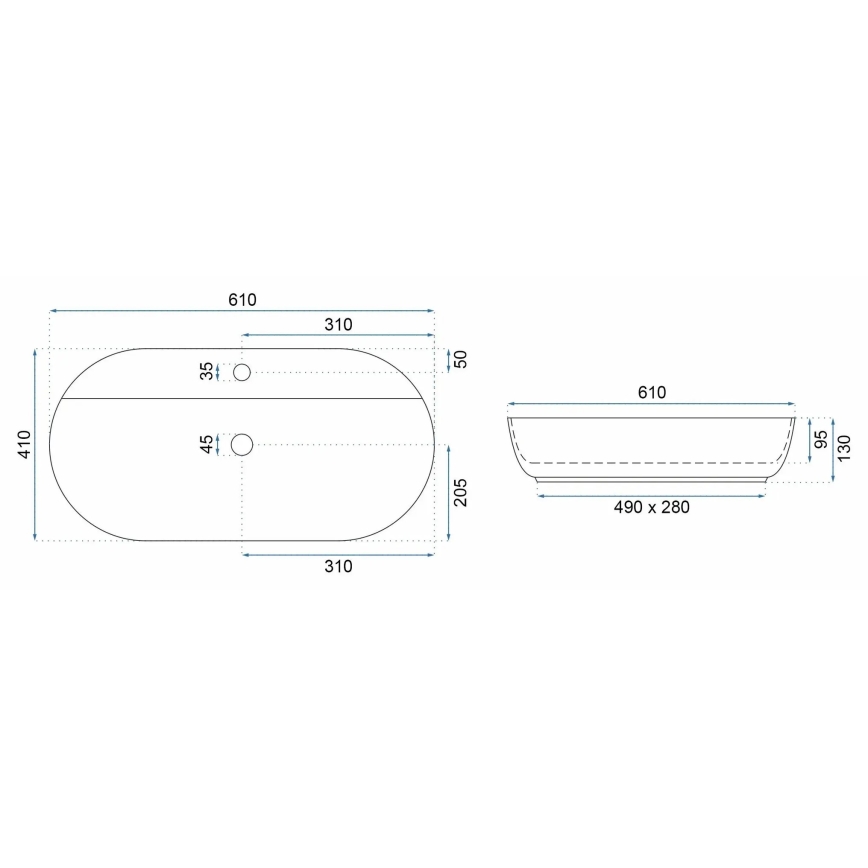 REA-U6618 - AURA countertop basin 41x61 cm ceramic/glossy blue