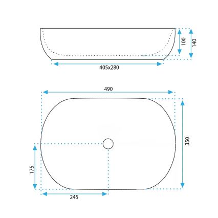 REA-U6620 - LISA Countertop Basin 35 x 49 cm, Ceramic / Glossy Blue