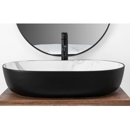 REA-U6625 - CLEO countertop washbasin 41x60,5 cm ceramic/black/white/marble decor