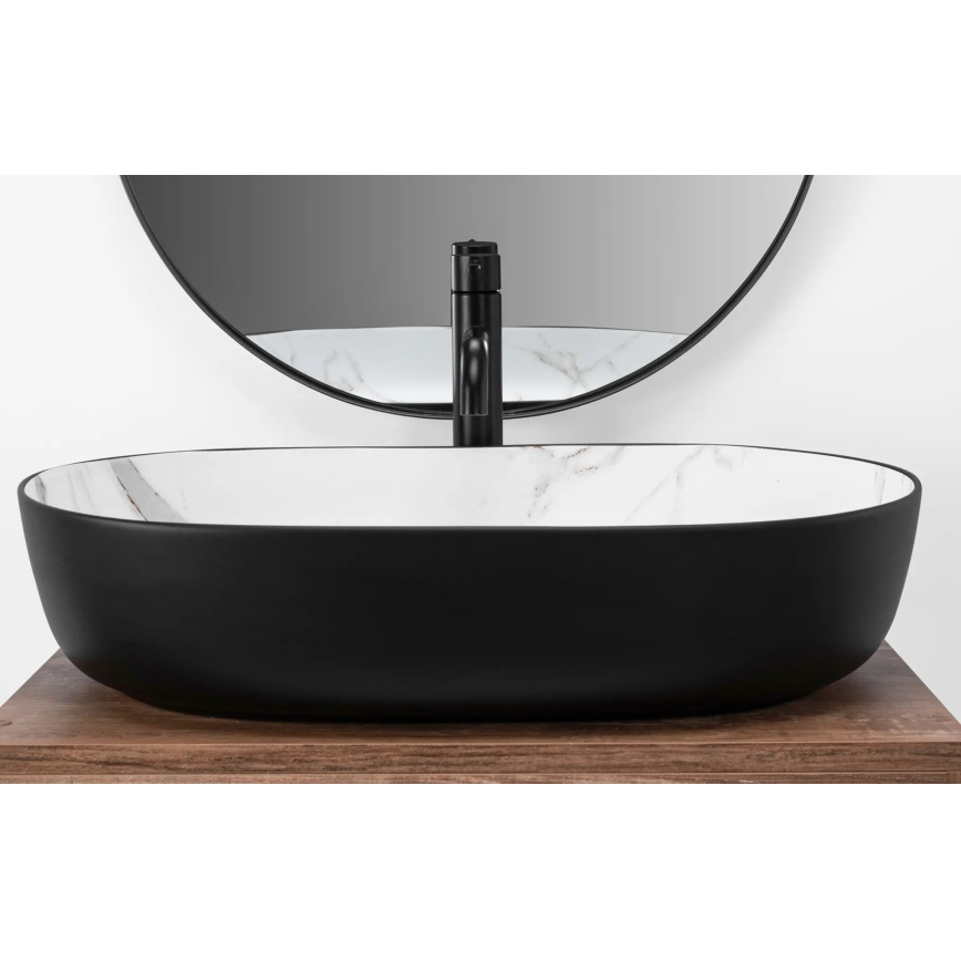 REA-U6625 - CLEO countertop washbasin 41x60,5 cm ceramic/black/white/marble decor