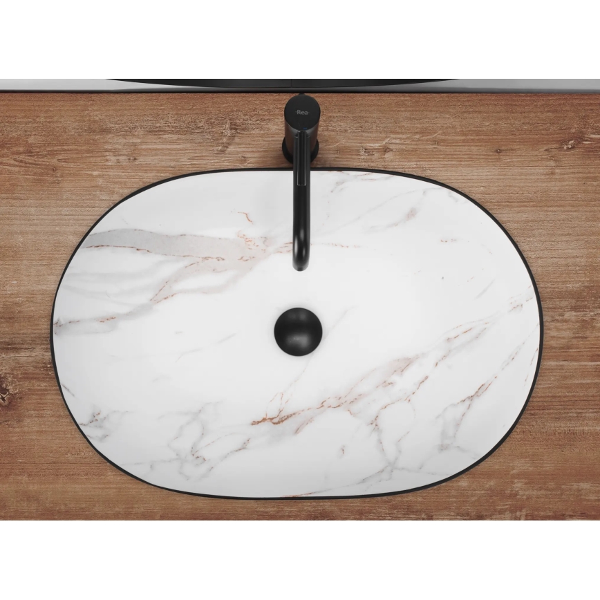 REA-U6625 - CLEO countertop washbasin 41x60,5 cm ceramic/black/white/marble decor