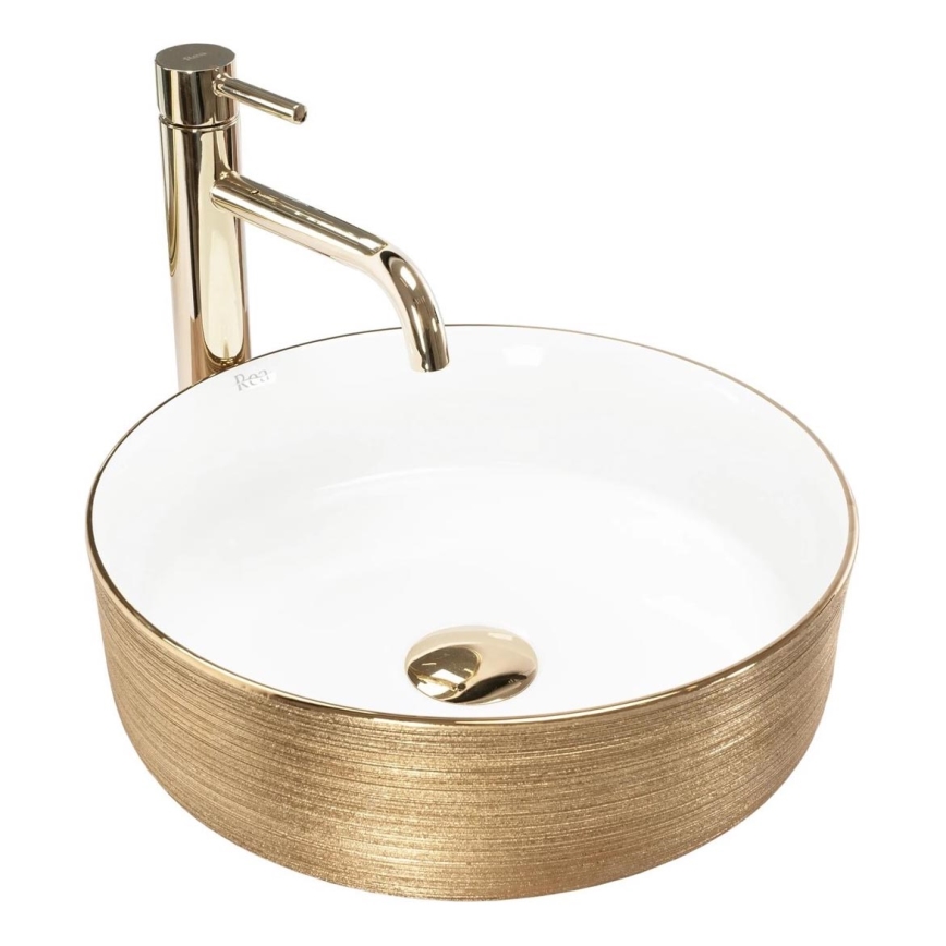 REA-U6630 - SAMI countertop basin Ø 36 cm ceramic/white/brushed gold