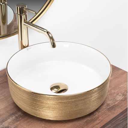 REA-U6630 - SAMI countertop basin Ø 36 cm ceramic/white/brushed gold